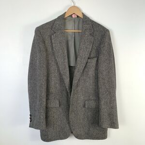 VTG Harris Tweed Blazer Sports Coat Mens 100% Wool Herringbone Gray Jacket 40R ?